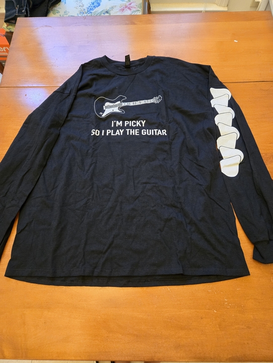Gildan Other - Gildan Black Long Sleeve T-Shirt with White Guitar Graphic
